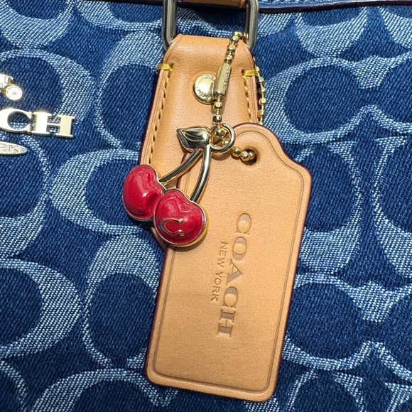 Coach Large Rowan Satchel in Denim Signature with cherry charm - Picture 3 of 8